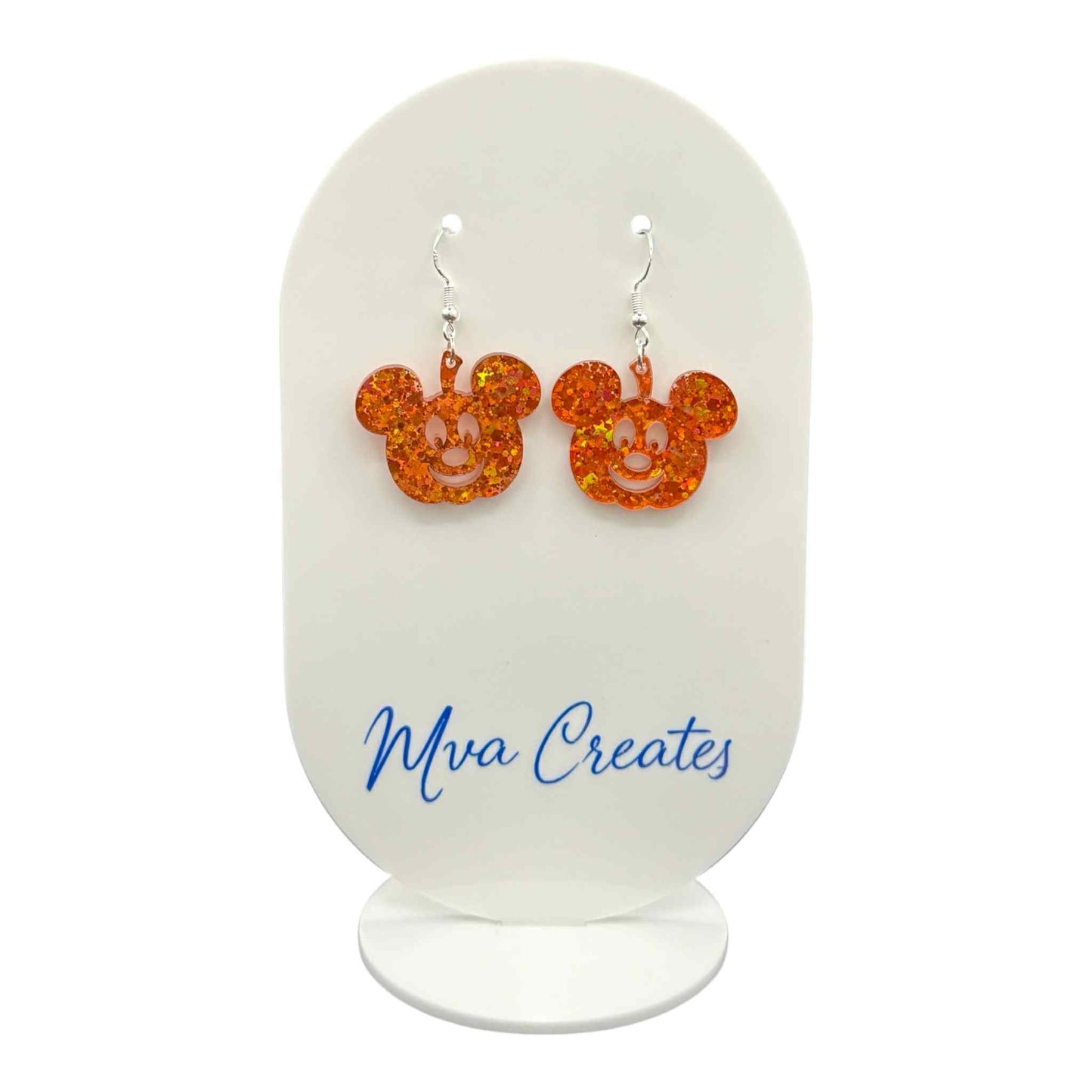 Pumpkin Mouse Earrings | Halloween Glitter Earrings | Spooky Cute Acrylic Jewelry