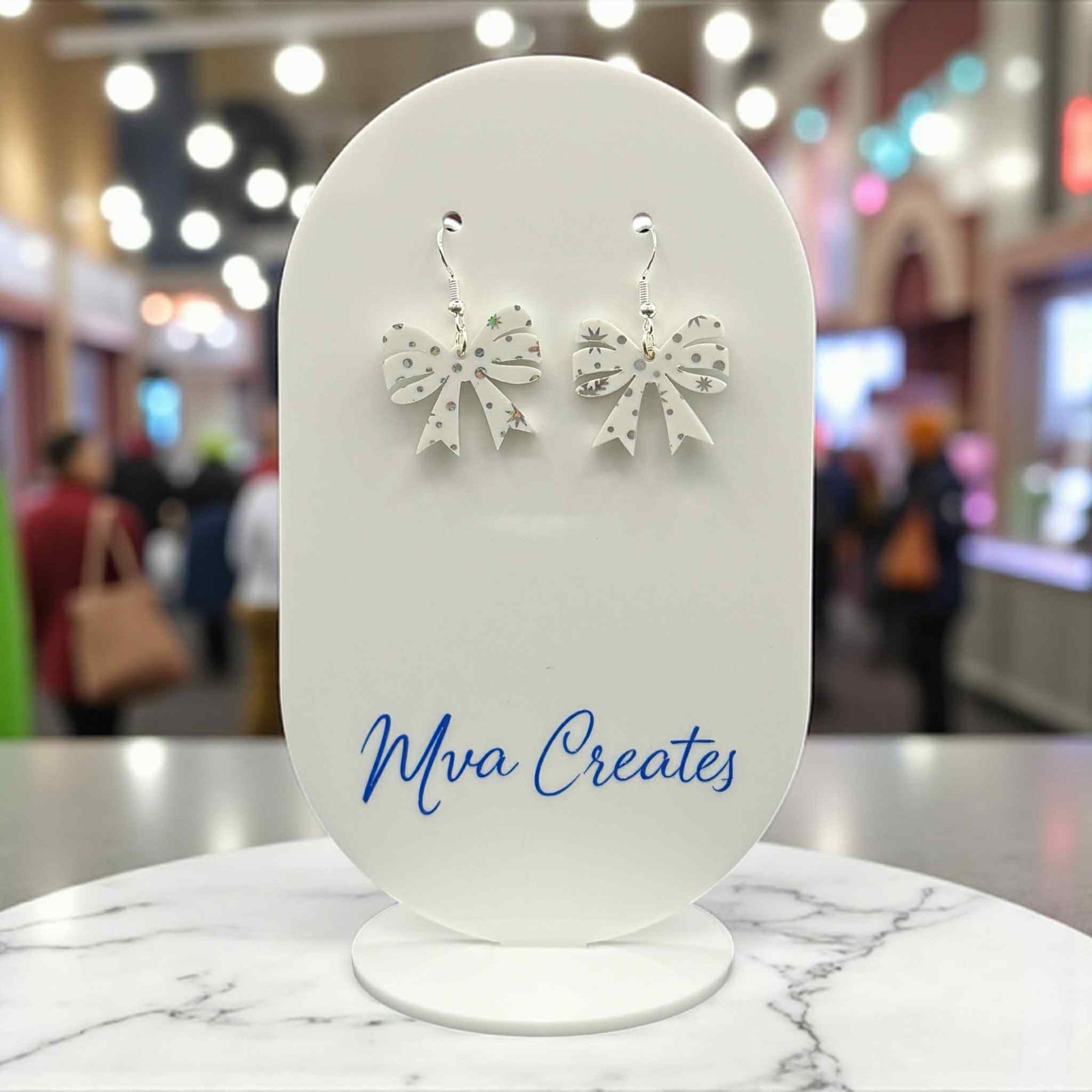 Snowflake Bow Earrings | White Acrylic Christmas Earrings | Holiday Jewelry Gift