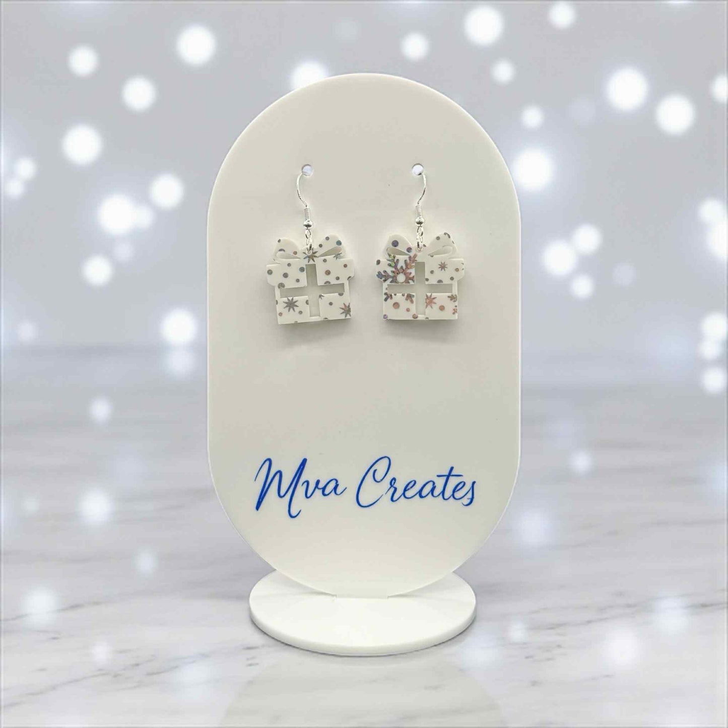 Snowflake Gift Box Earrings | Christmas Acrylic Earrings | Holiday Jewelry Gift