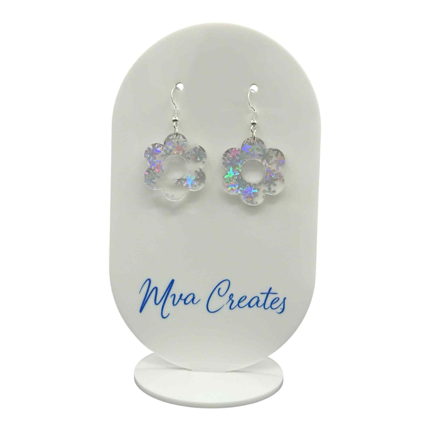 Iridescent Flower Earrings | Holographic Acrylic Earrings | Lightweight Handmade Jewelry