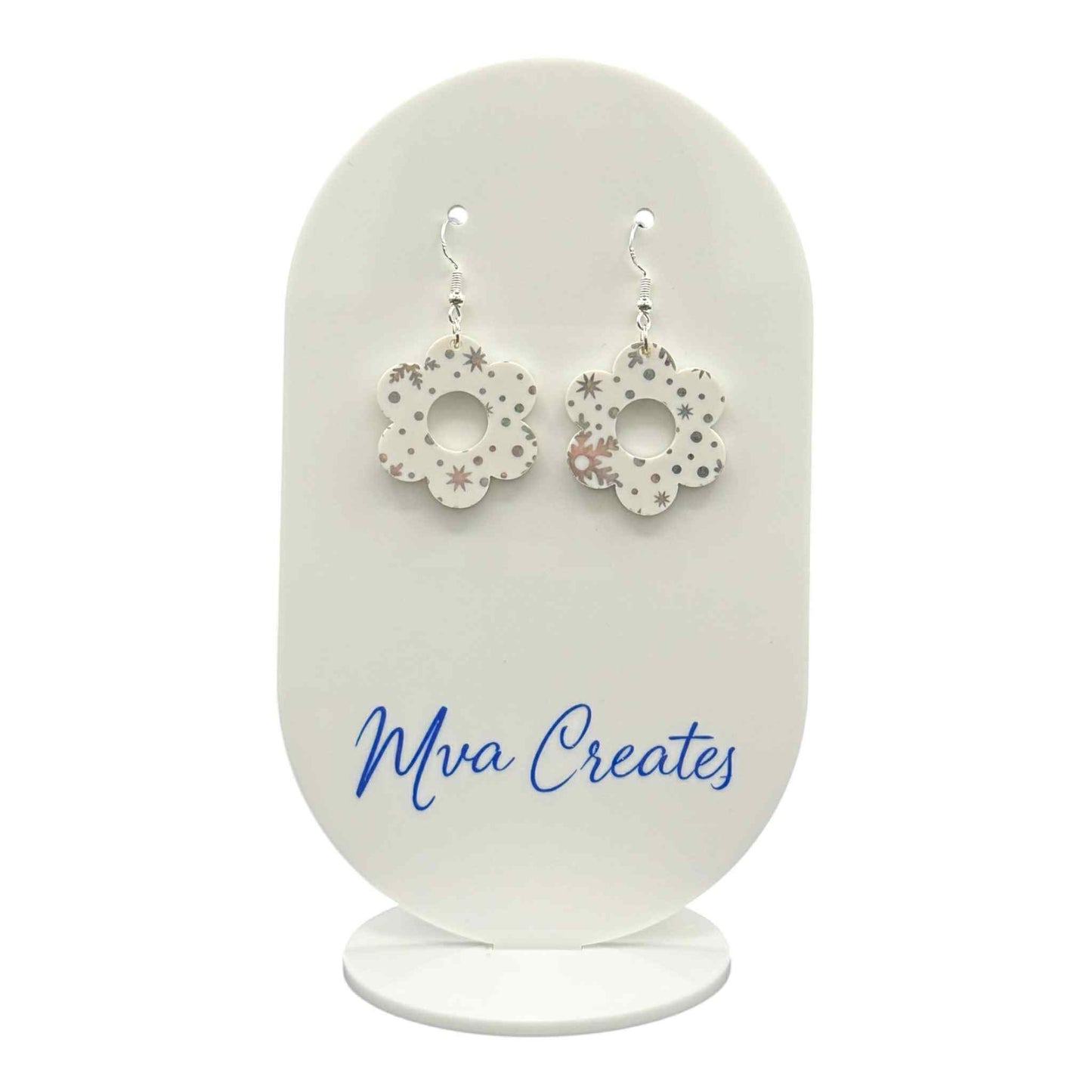 Snowflake Flower Earrings | Winter Acrylic Earrings | Lightweight Holiday Jewelry