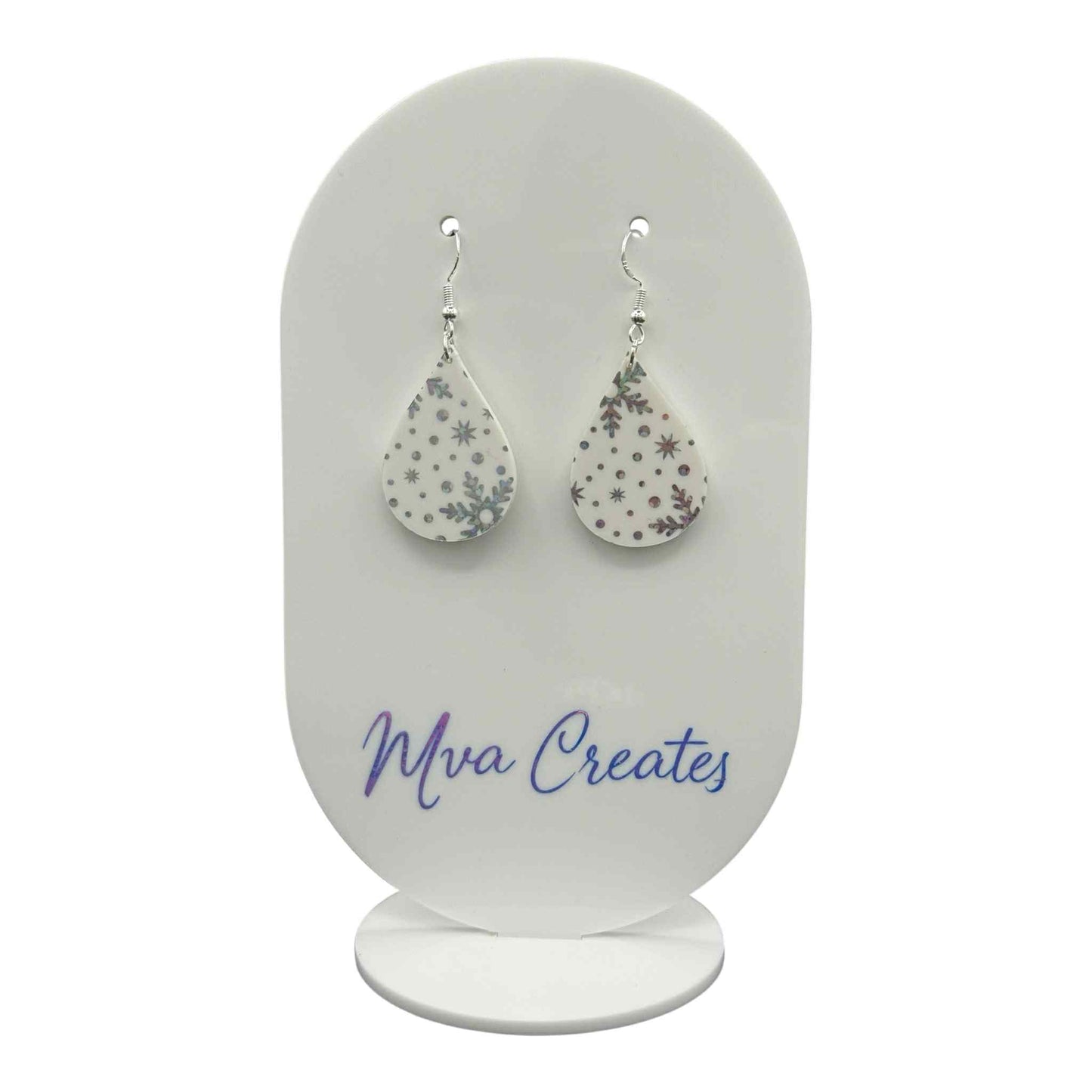 Snowflake Teardrop Earrings | Winter Acrylic Earrings | Lightweight Holiday Jewelry