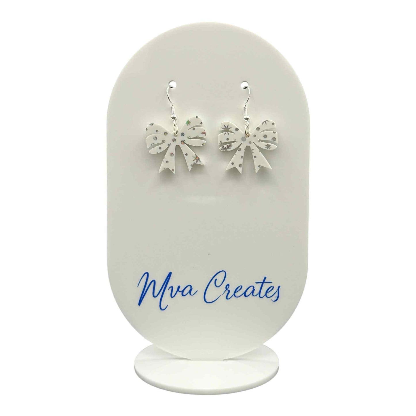 Snowflake Bow Earrings | White Acrylic Christmas Earrings | Holiday Jewelry Gift