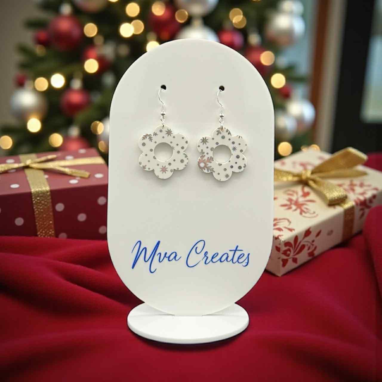Snowflake Flower Earrings | Winter Acrylic Earrings | Lightweight Holiday Jewelry