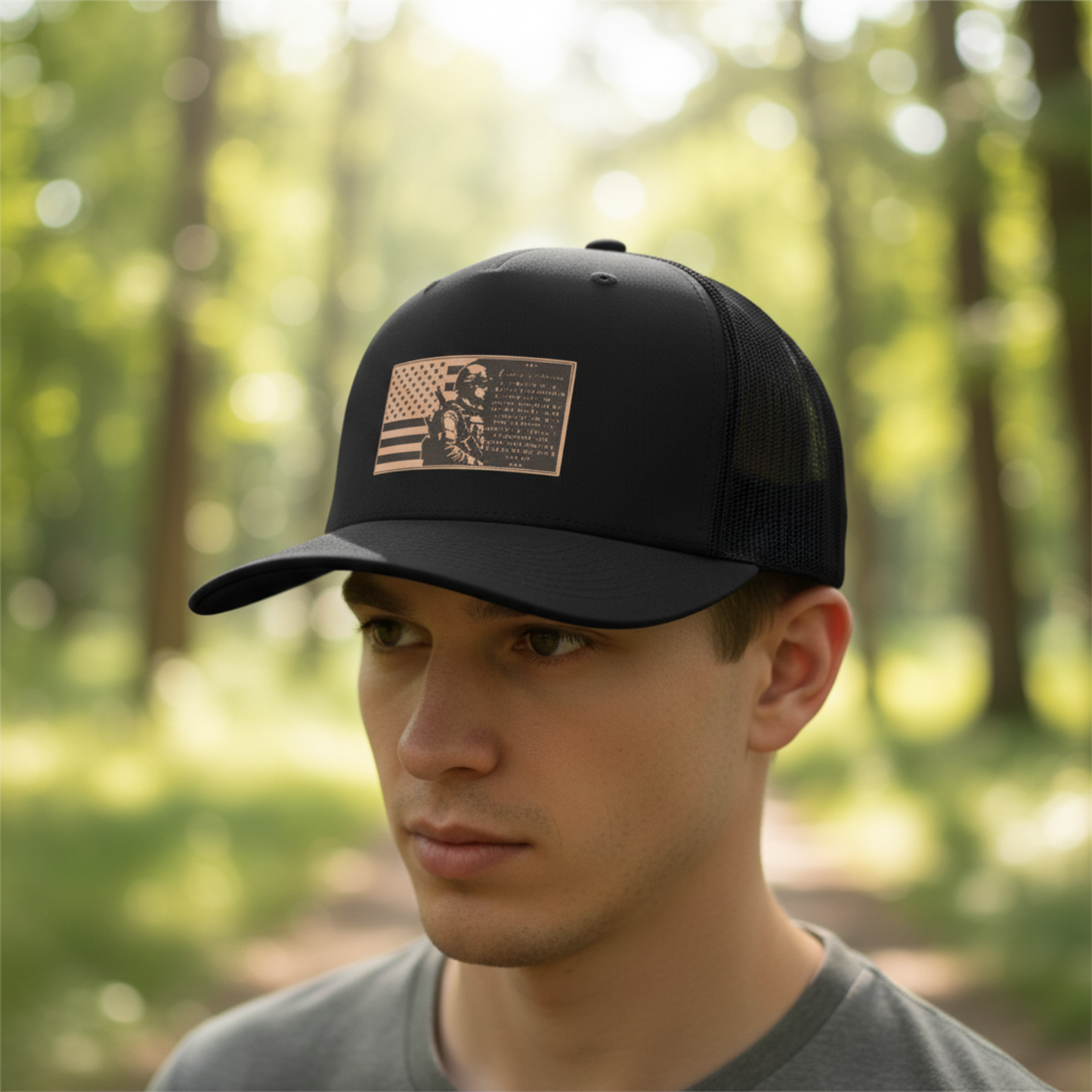 Patriotic Soldier Prayer Leatherette Patch Hat – Richardson 112 Trucker Snapback