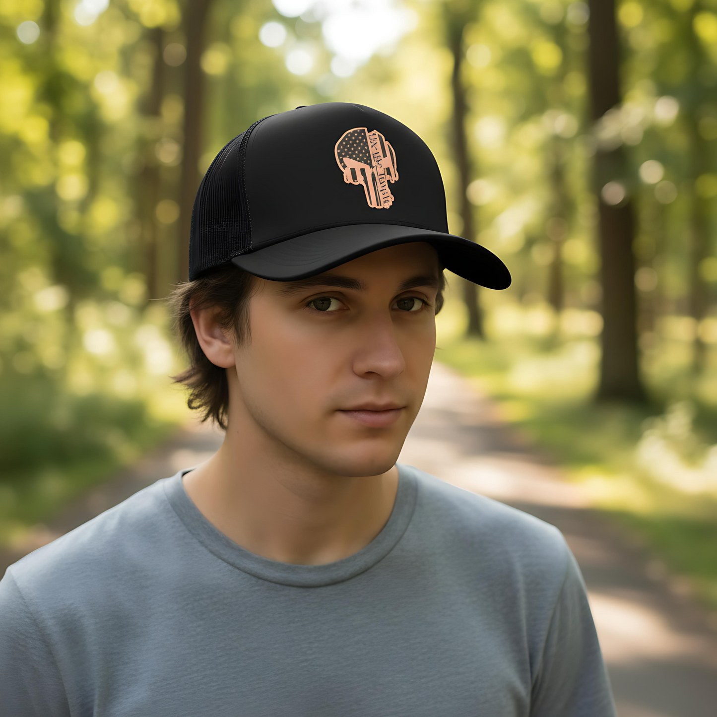 “We The People” Patriotic Skull Leatherette Patch Hat – Richardson 112 Trucker Cap