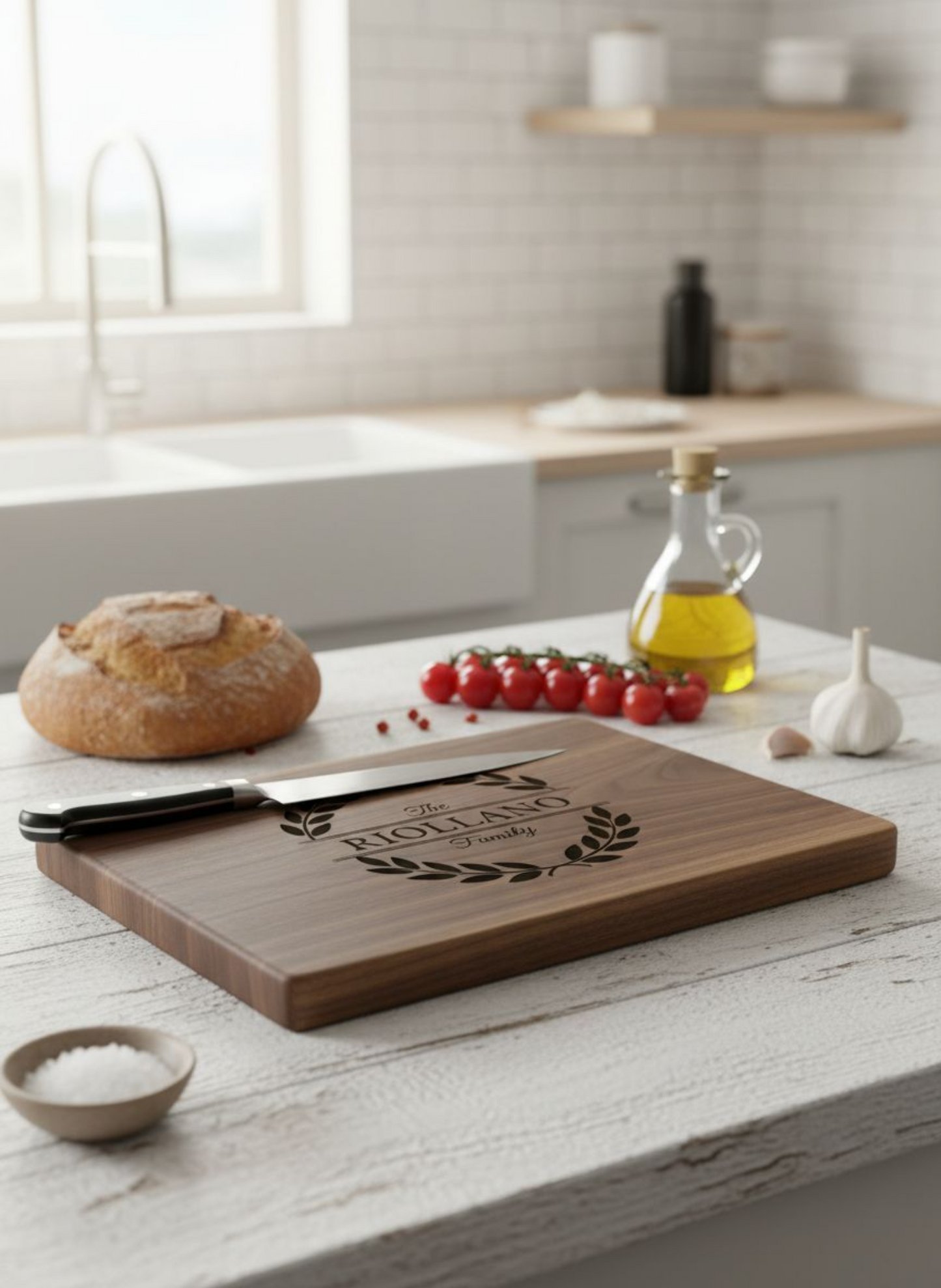 Personalized Walnut Cutting Board — Custom Family Name Engraving