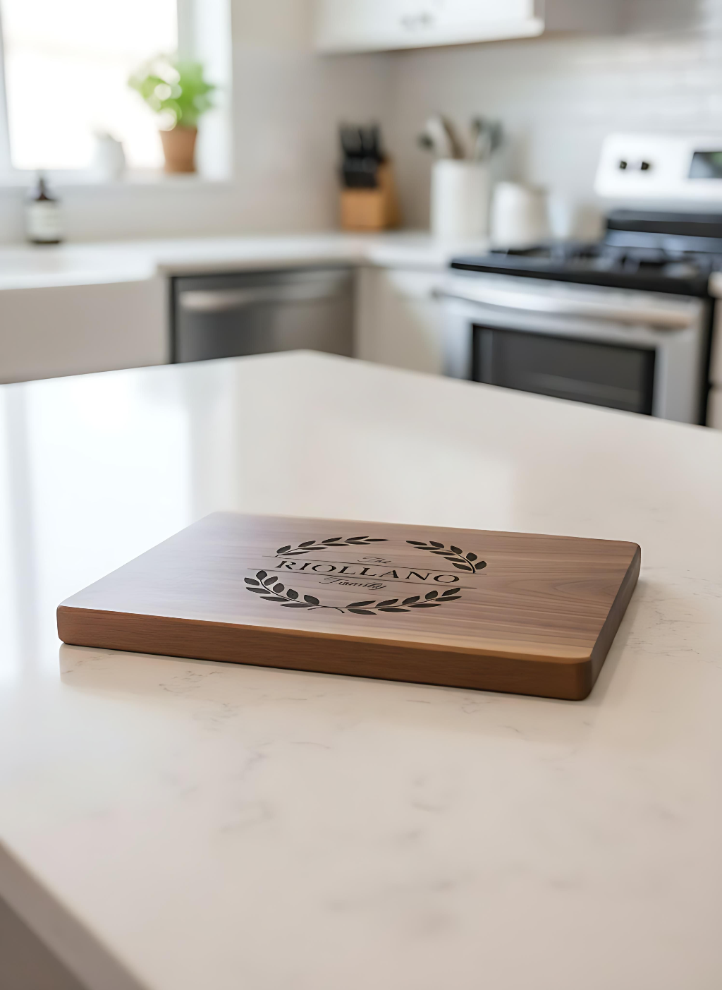 Personalized Walnut Cutting Board — Custom Family Name Engraving
