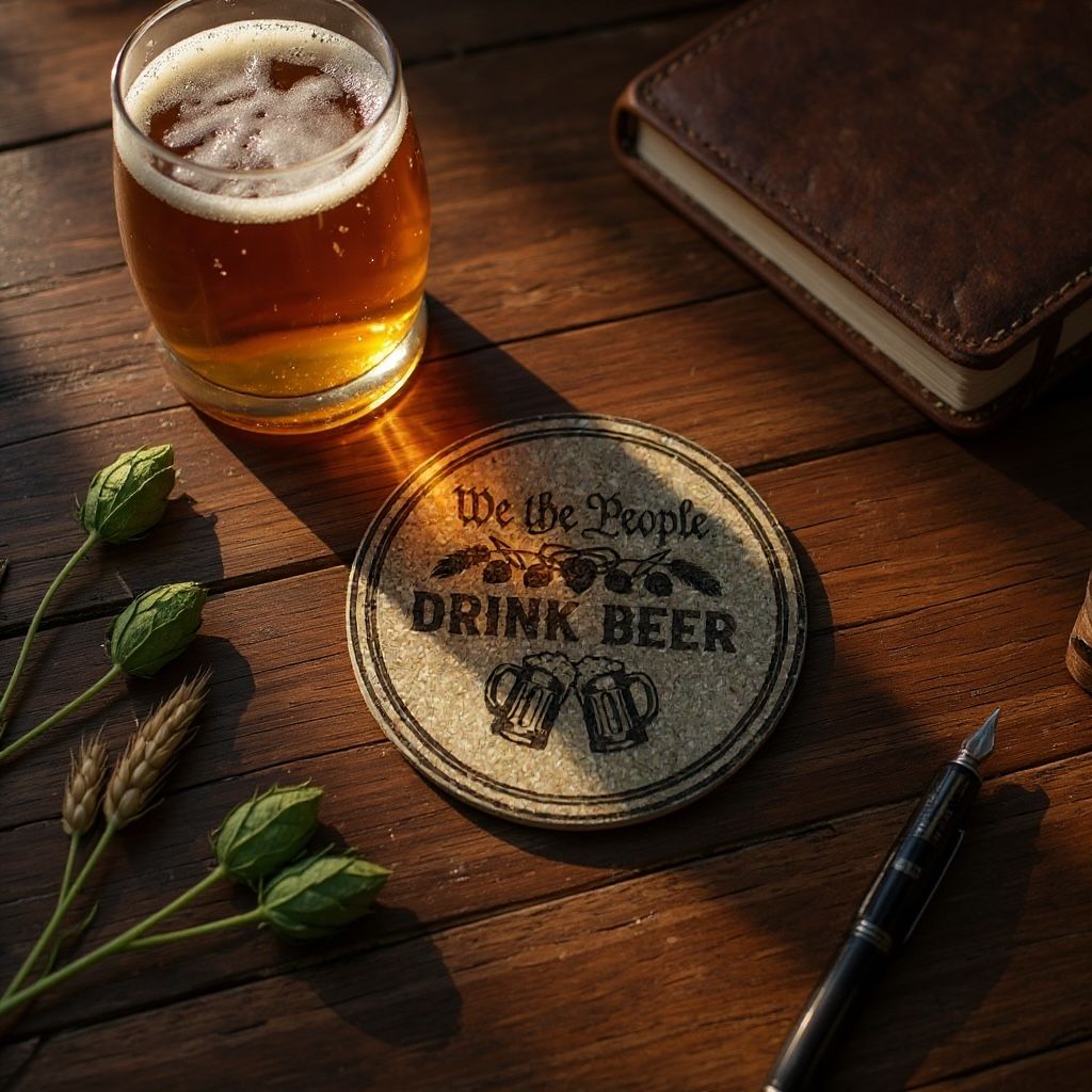 We the People Drink Beer – Laser-Engraved Cork Coaster