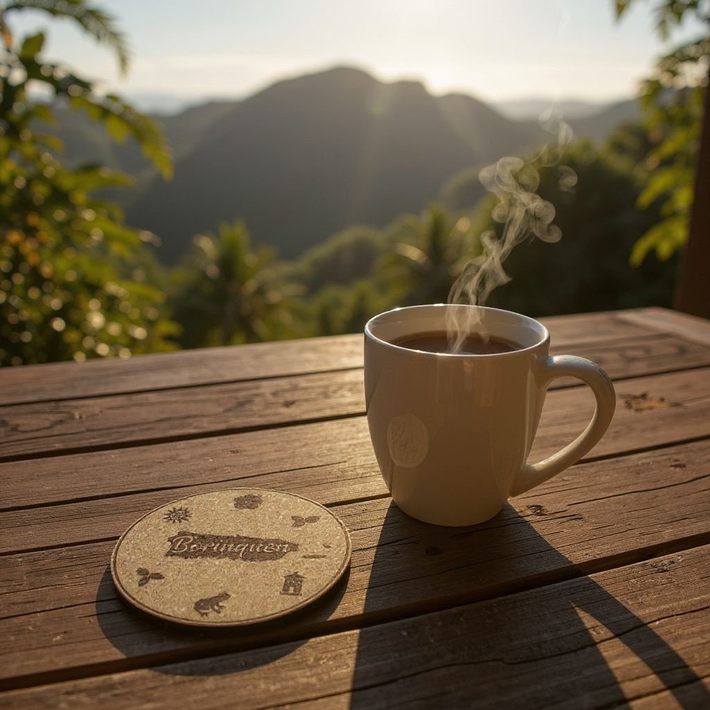 Borinquen Puerto Rico Laser-Engraved Cork Coaster