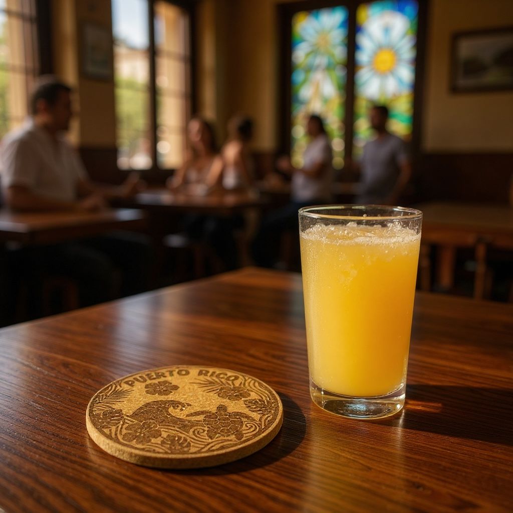 Puerto Rico Laser-Engraved Cork Coaster – Tropical Coquí & Florals