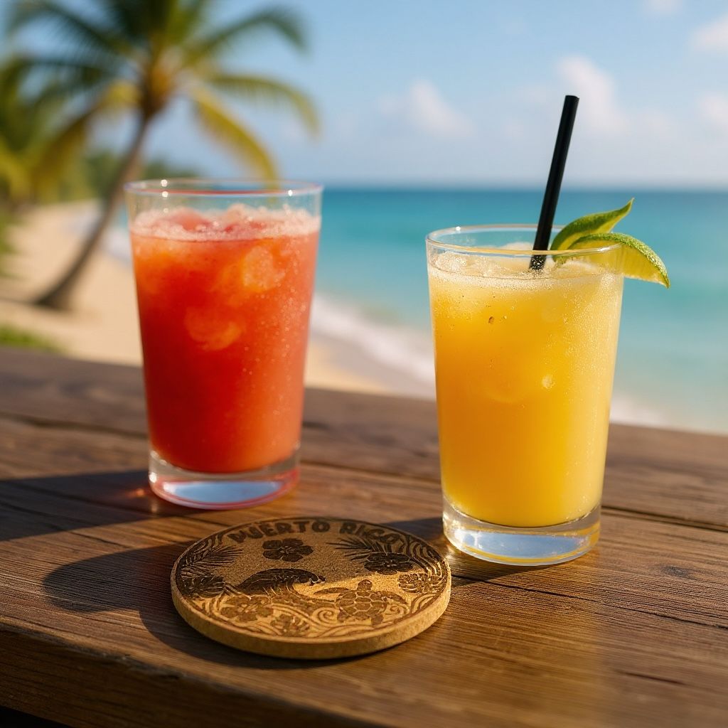 Puerto Rico Laser-Engraved Cork Coaster – Tropical Coquí & Florals
