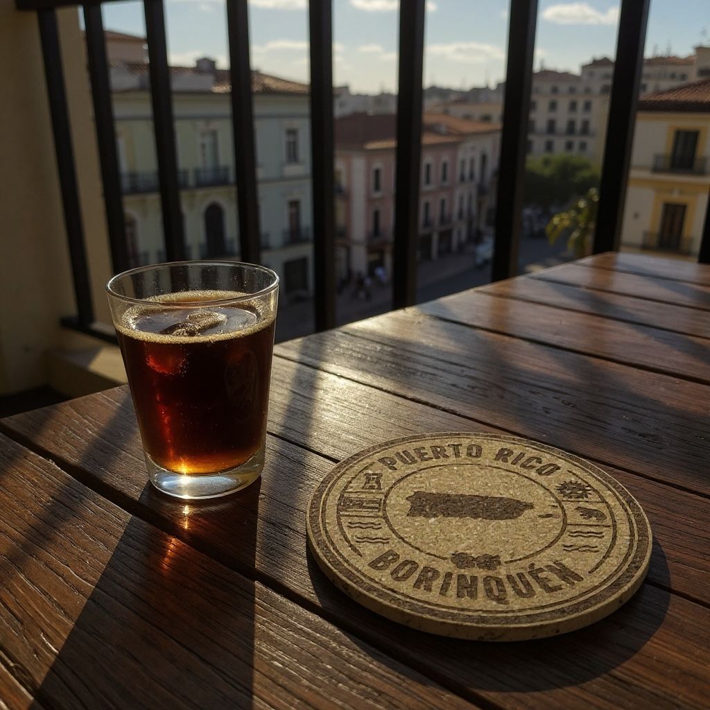 Puerto Rico “Borinquen” Laser-Engraved Cork Coaster – Island Silhouette