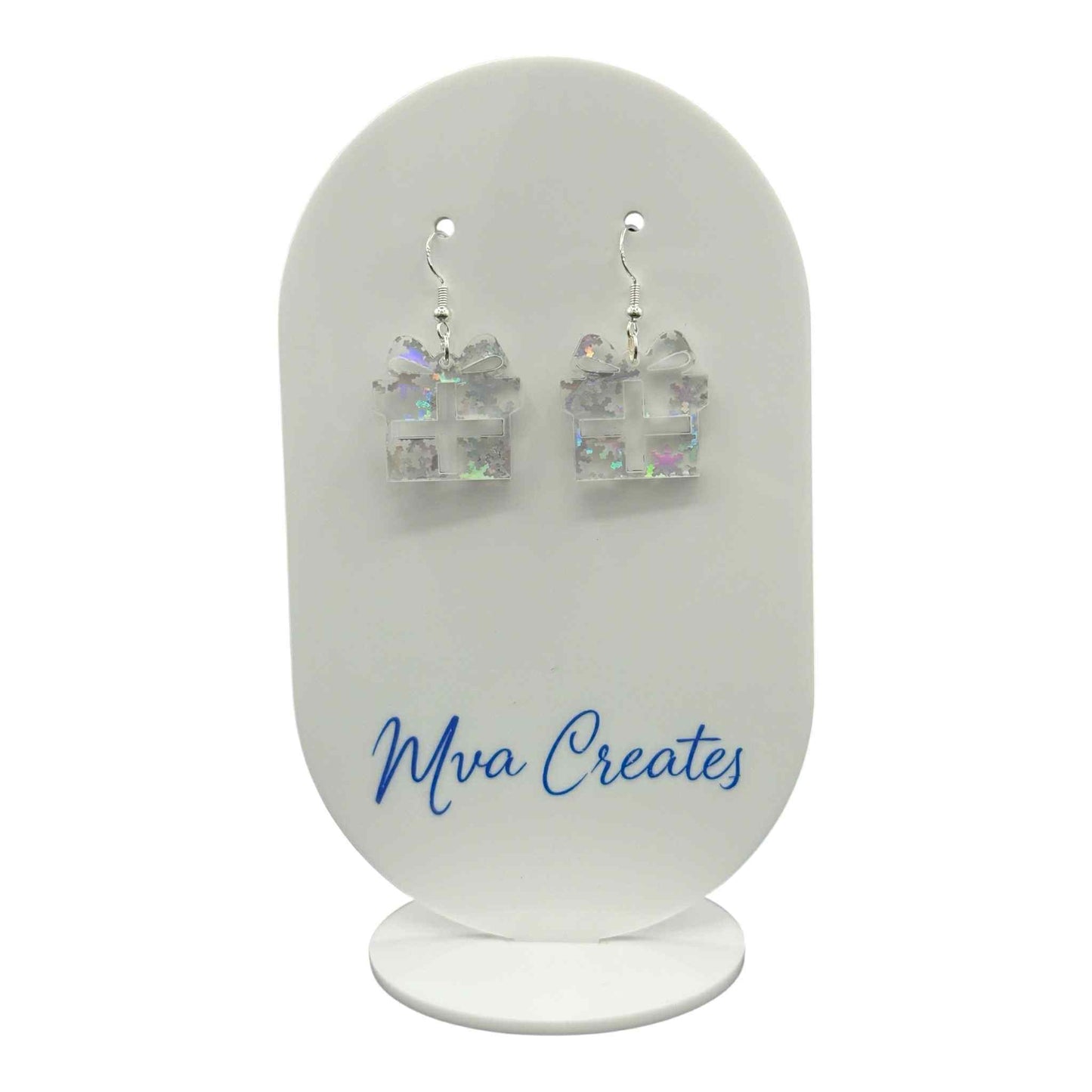 Iridescent Gift Box Earrings | Holographic Acrylic Christmas Earrings | Sparkly Holiday Jewelry