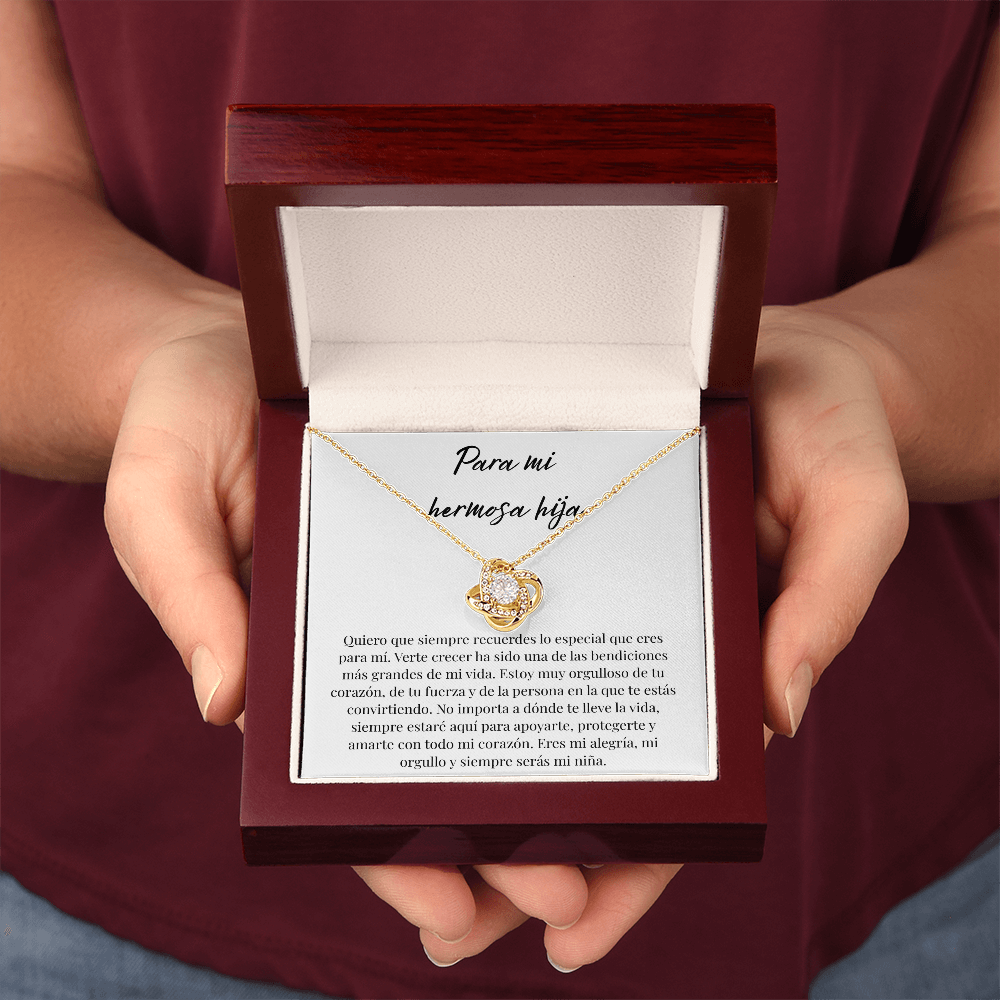Para Mi Hermosa Hija – Collar Love Knot con Mensaje en Español de Papá