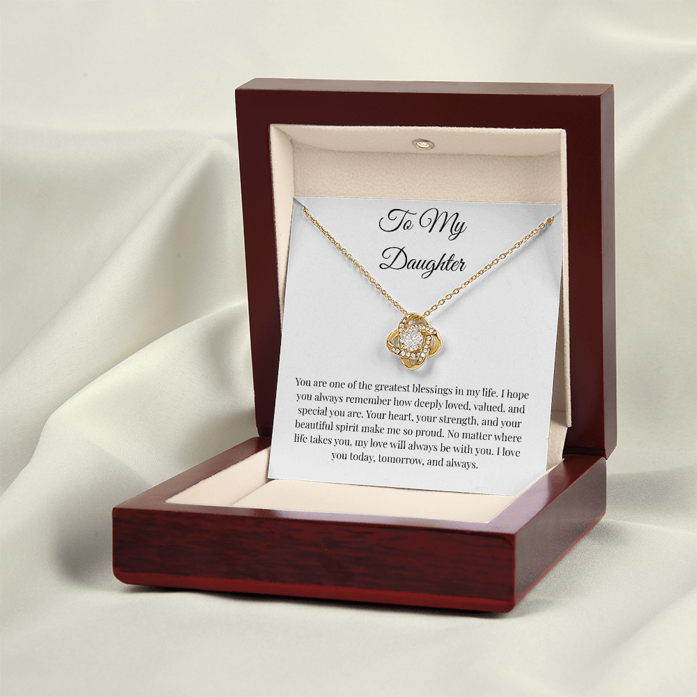 To My Daughter Love Knot Necklace – Meaningful Message Card Gift from Dad or Mom