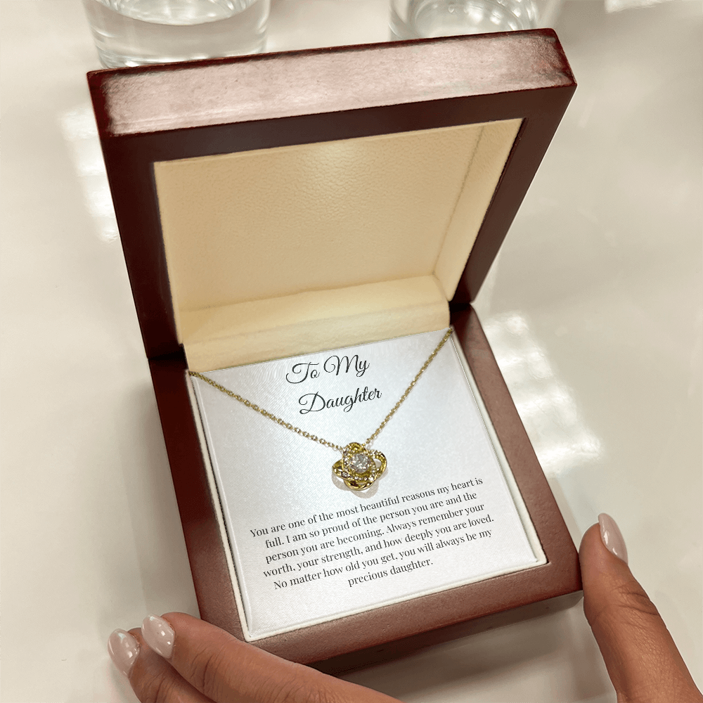 To My Daughter Love Knot Necklace – Precious Daughter Message Card Gift