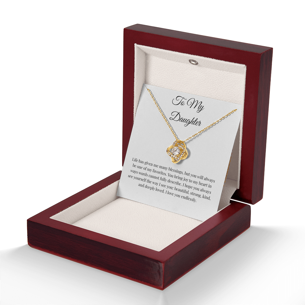 To My Daughter Love Knot Necklace – Favorite Blessing Message Card Gift