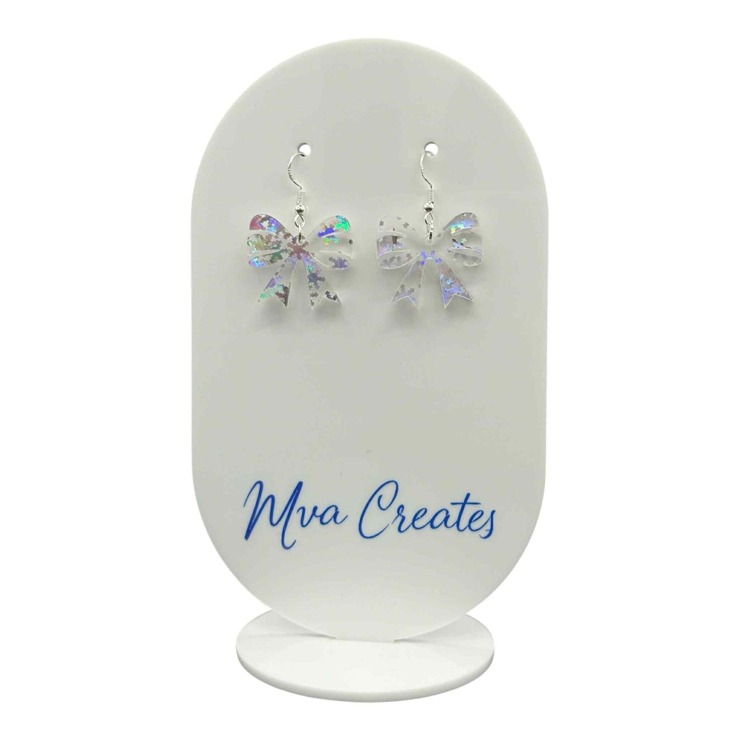 Holographic Bow Earrings | Iridescent Acrylic Earrings | Sparkly Holiday Jewelry Gift