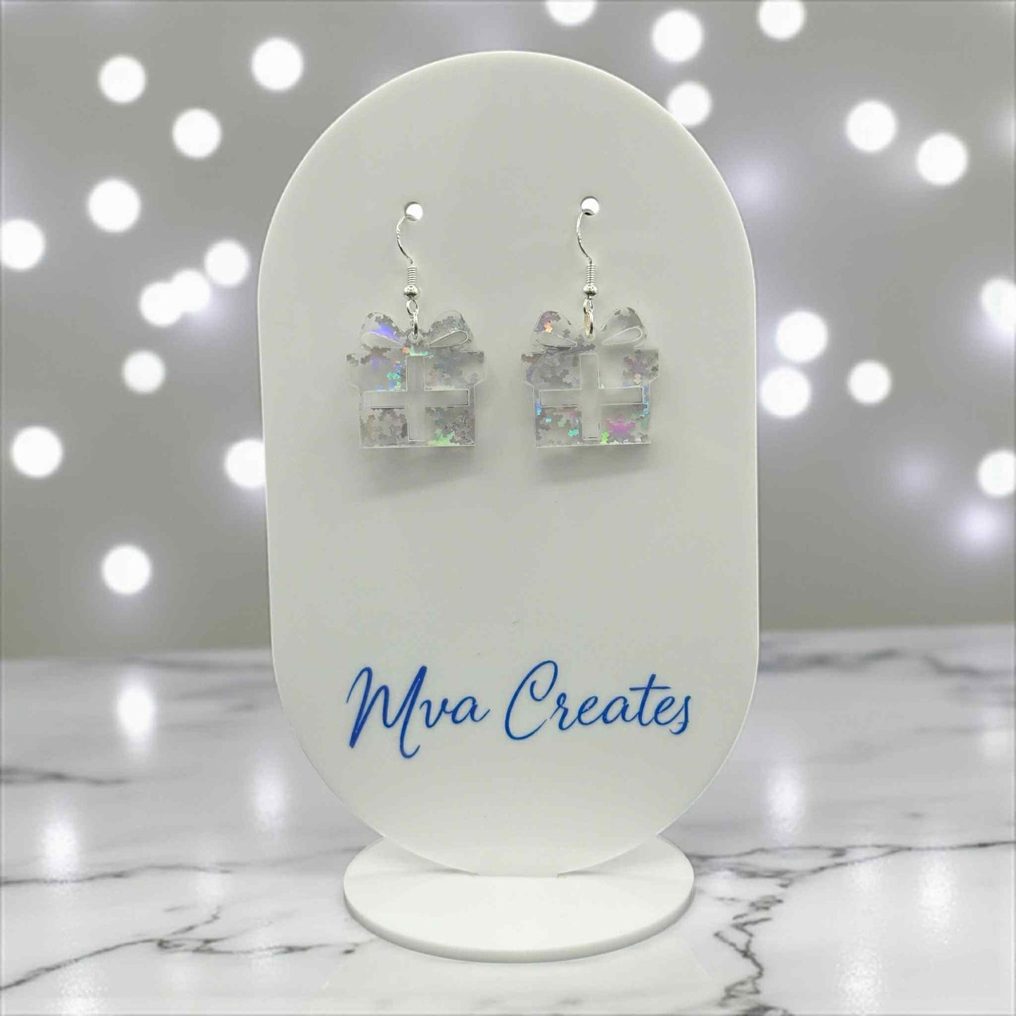 Iridescent Gift Box Earrings | Holographic Acrylic Christmas Earrings | Sparkly Holiday Jewelry