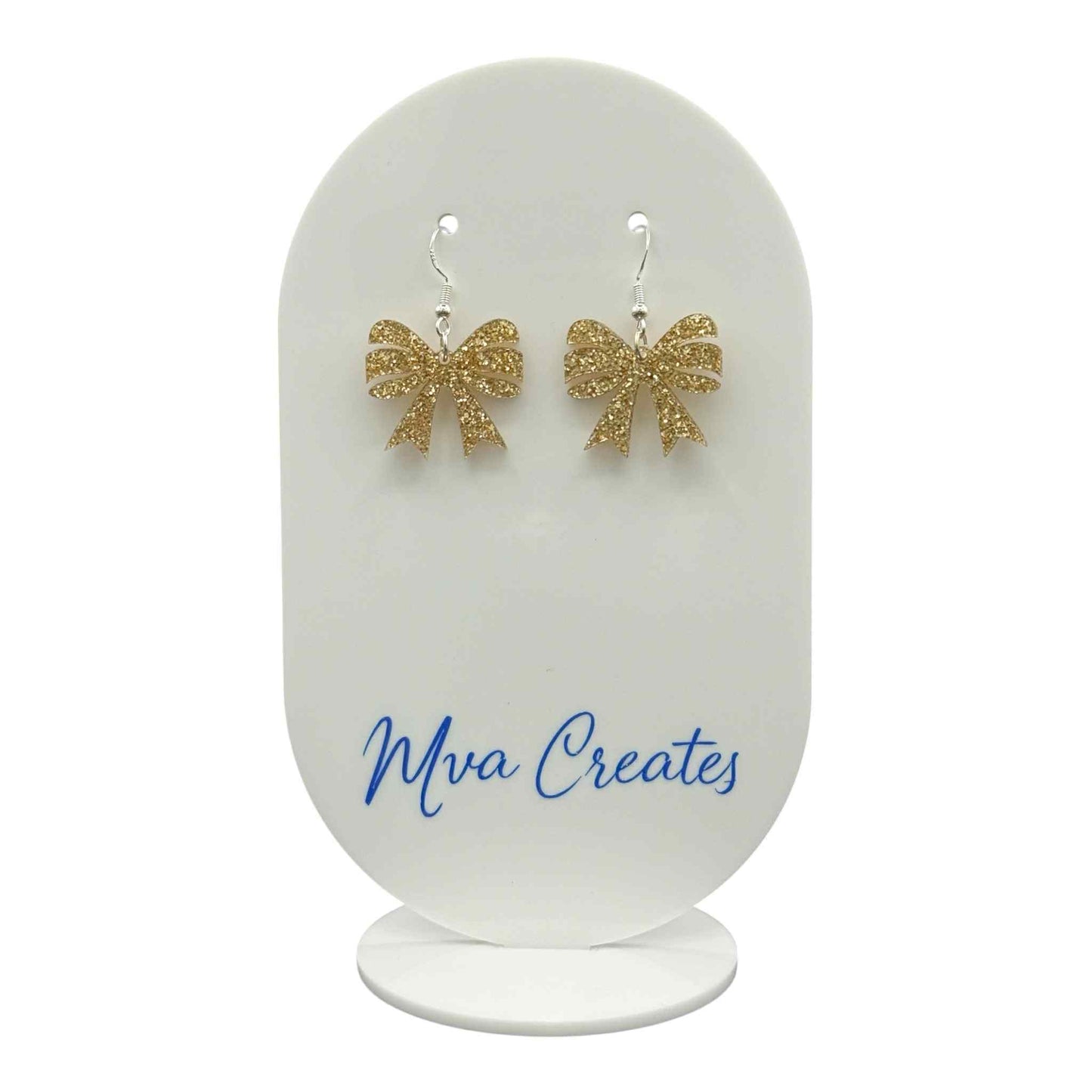 Gold Glitter Bow Earrings | Sparkly Holiday Jewelry | Christmas Acrylic Earrings