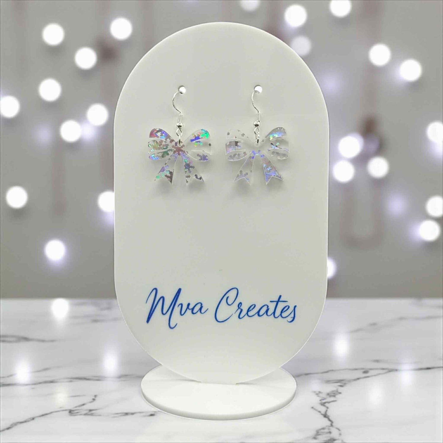 Holographic Bow Earrings | Iridescent Acrylic Earrings | Sparkly Holiday Jewelry Gift