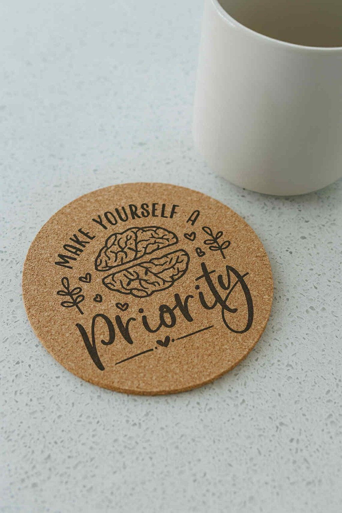 Inspirational Quote Cork Coaster Set: Self-Care Gift, Encouragement Decor