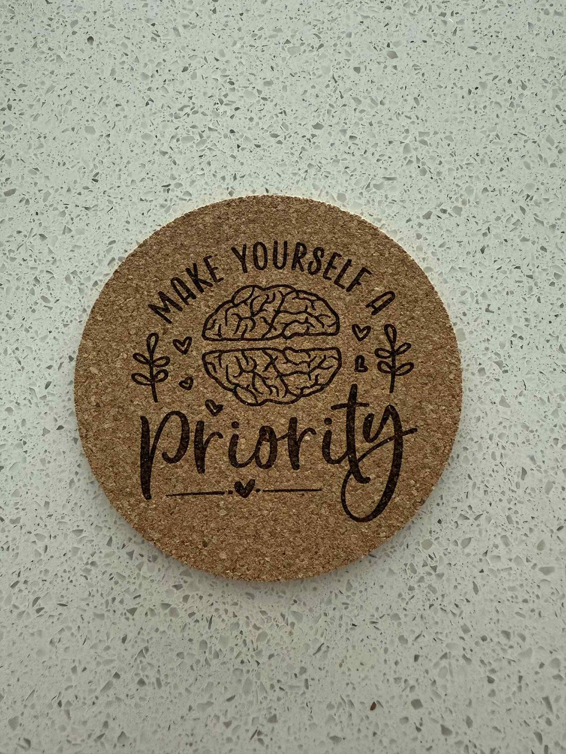 Inspirational Quote Cork Coaster Set: Self-Care Gift, Encouragement Decor