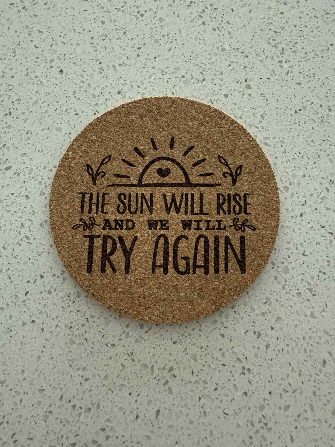 Inspirational Quote Cork Coaster Set: Self-Care Gift, Encouragement Decor