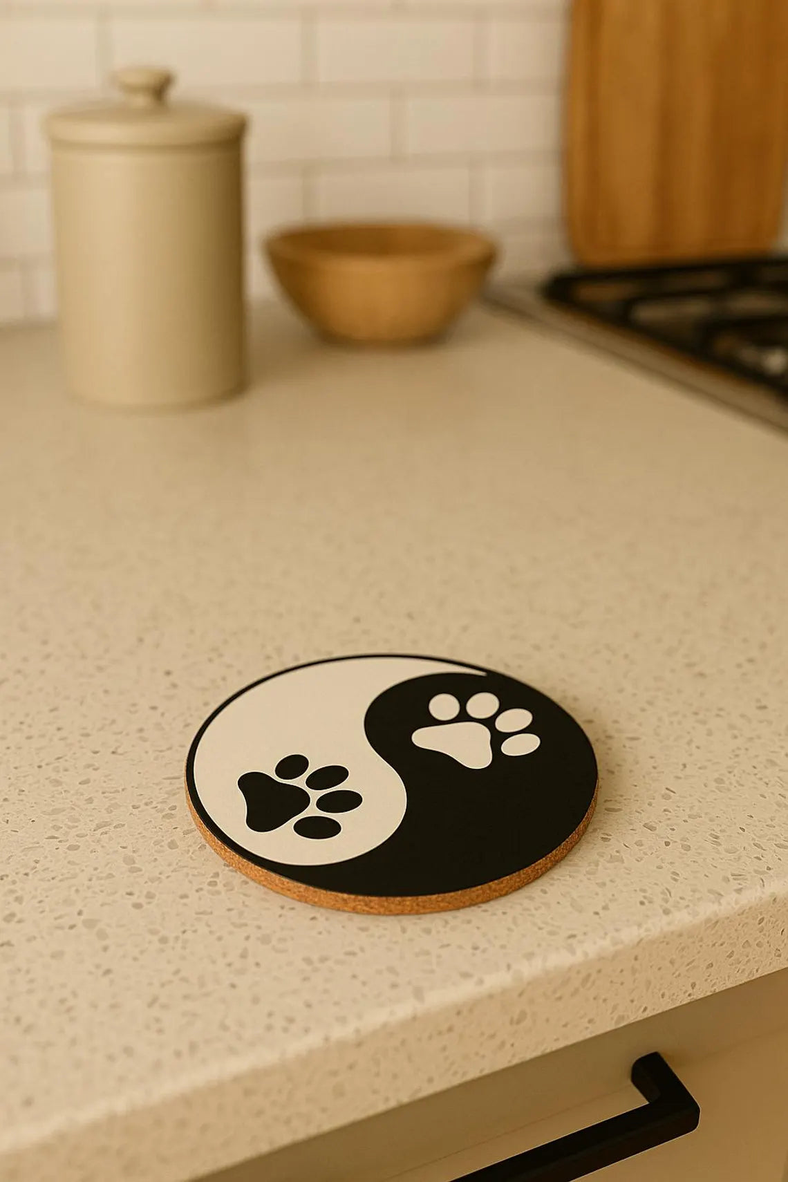 Yin-Yang Paw Print Cork Coaster | Dog Lover Gift