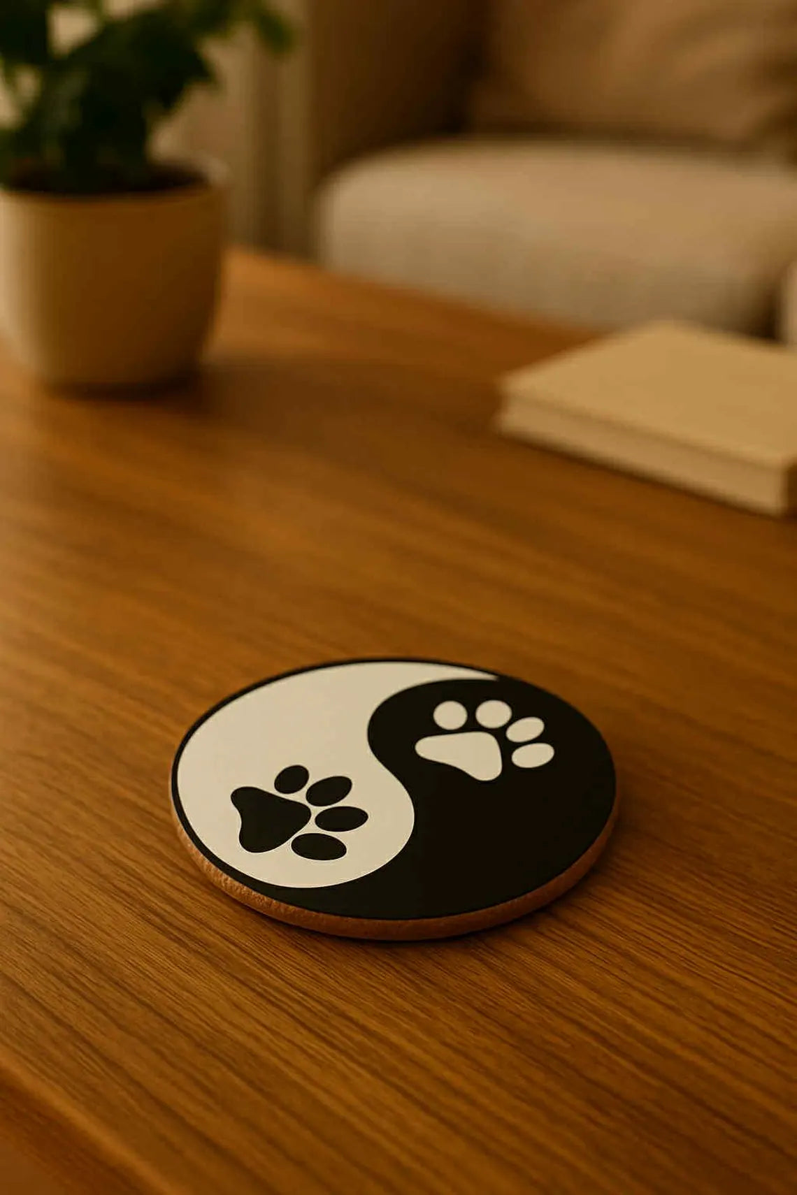 Yin-Yang Paw Print Cork Coaster | Dog Lover Gift