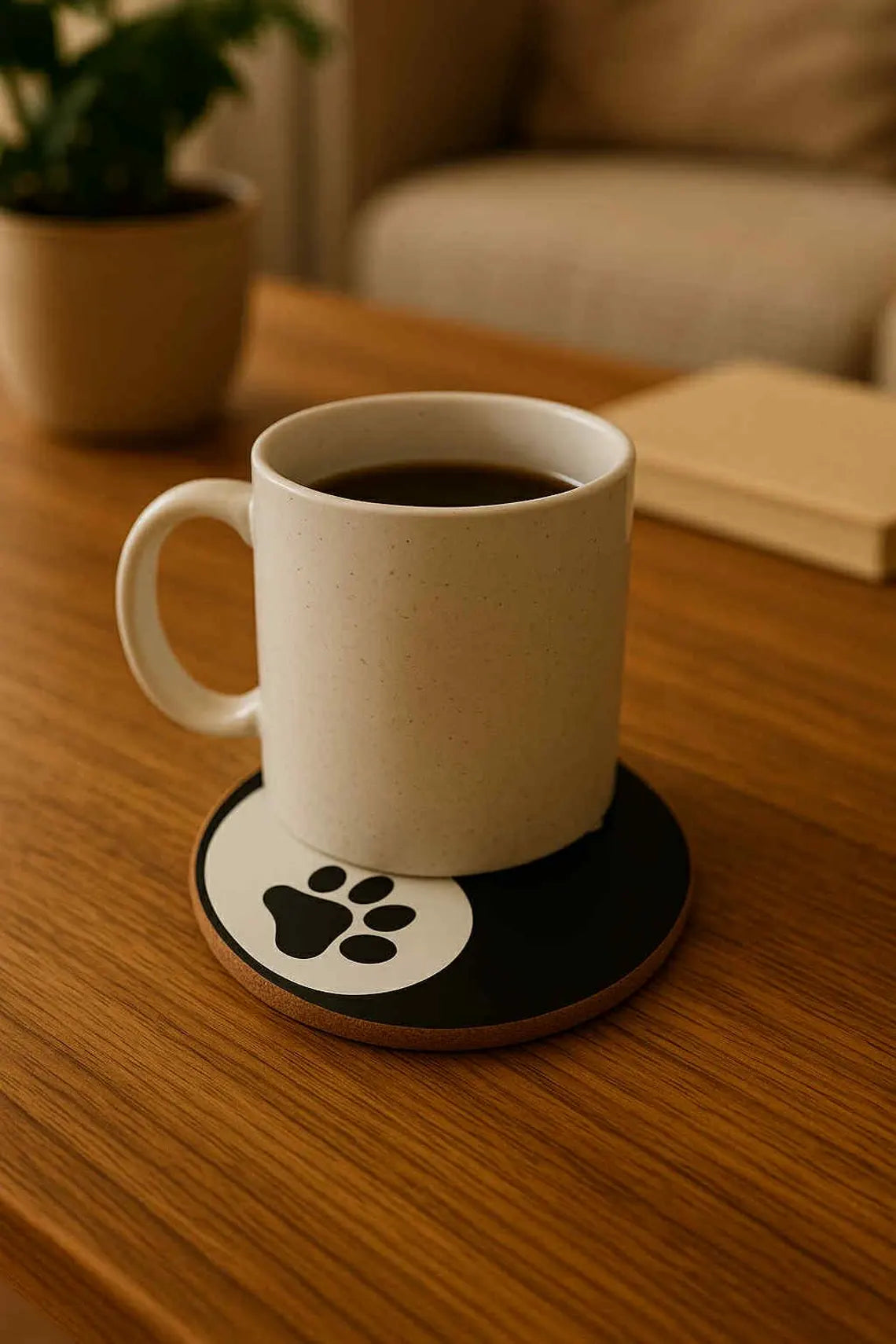 Yin-Yang Paw Print Cork Coaster | Dog Lover Gift