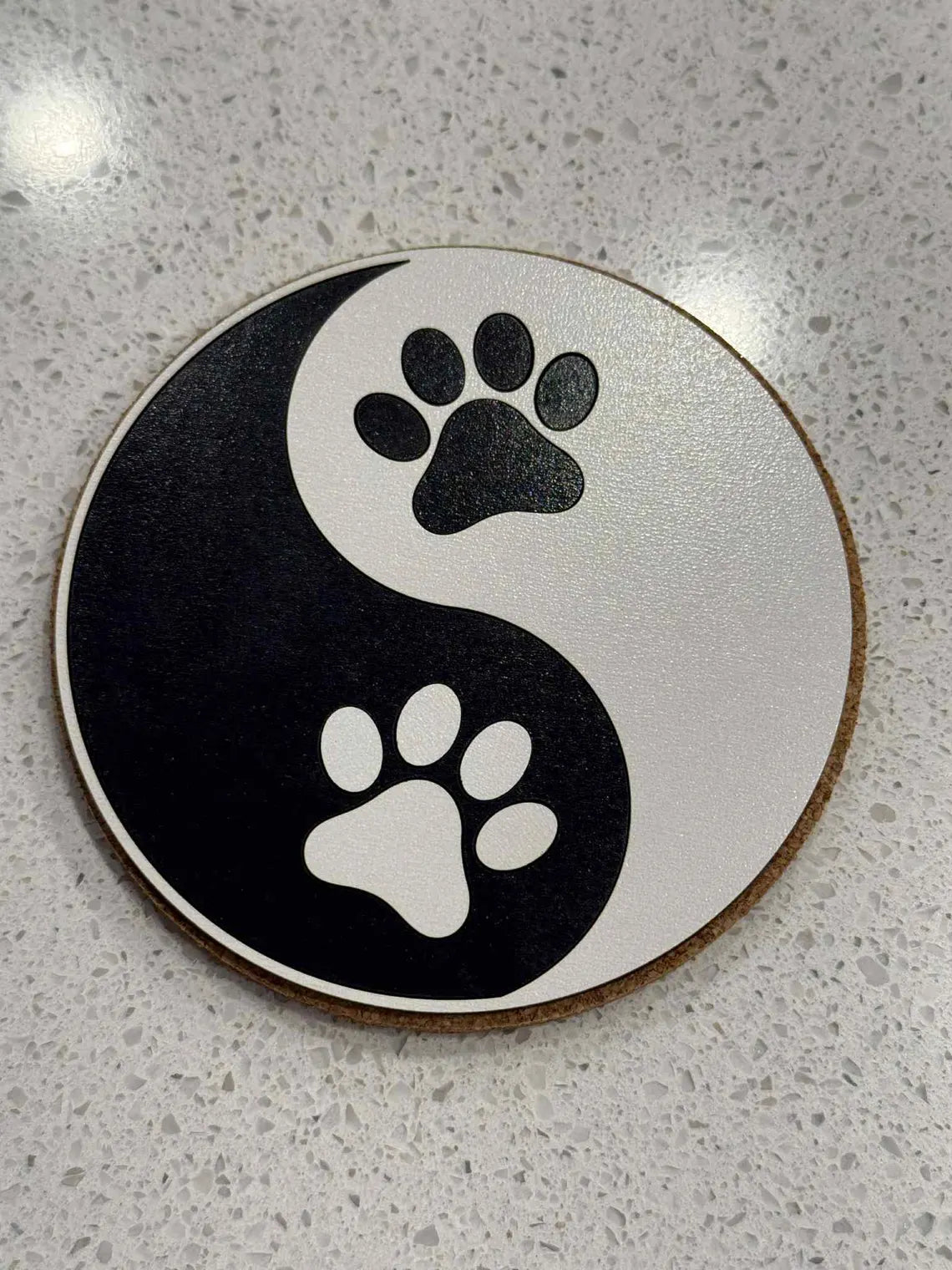 Yin-Yang Paw Print Cork Coaster | Dog Lover Gift