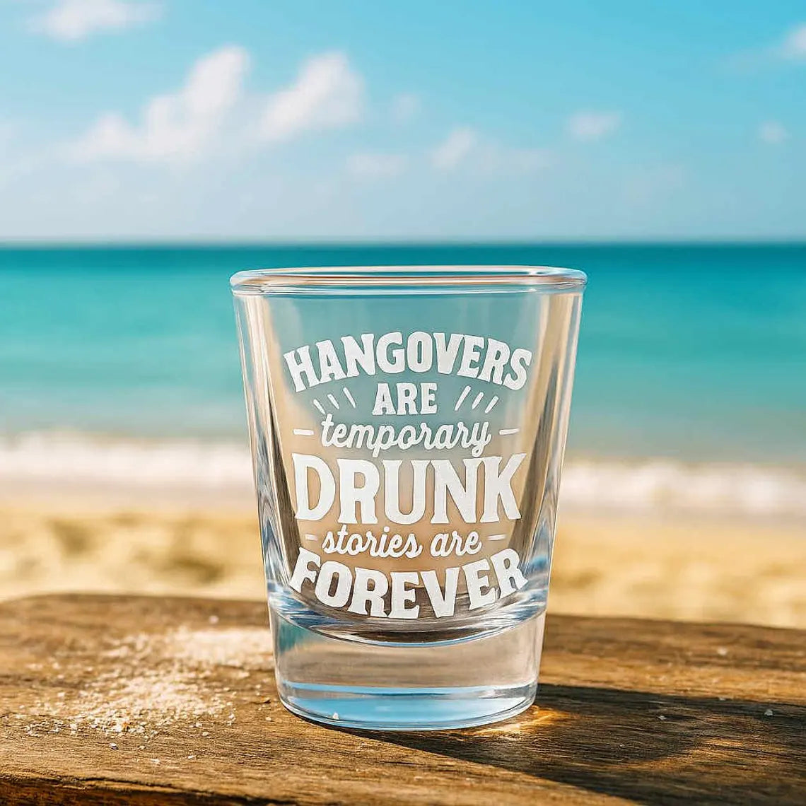 HANGOVERS ARE TEMPORARY DRUNK STORIES ARE FOREVER Engraved Shot Glass