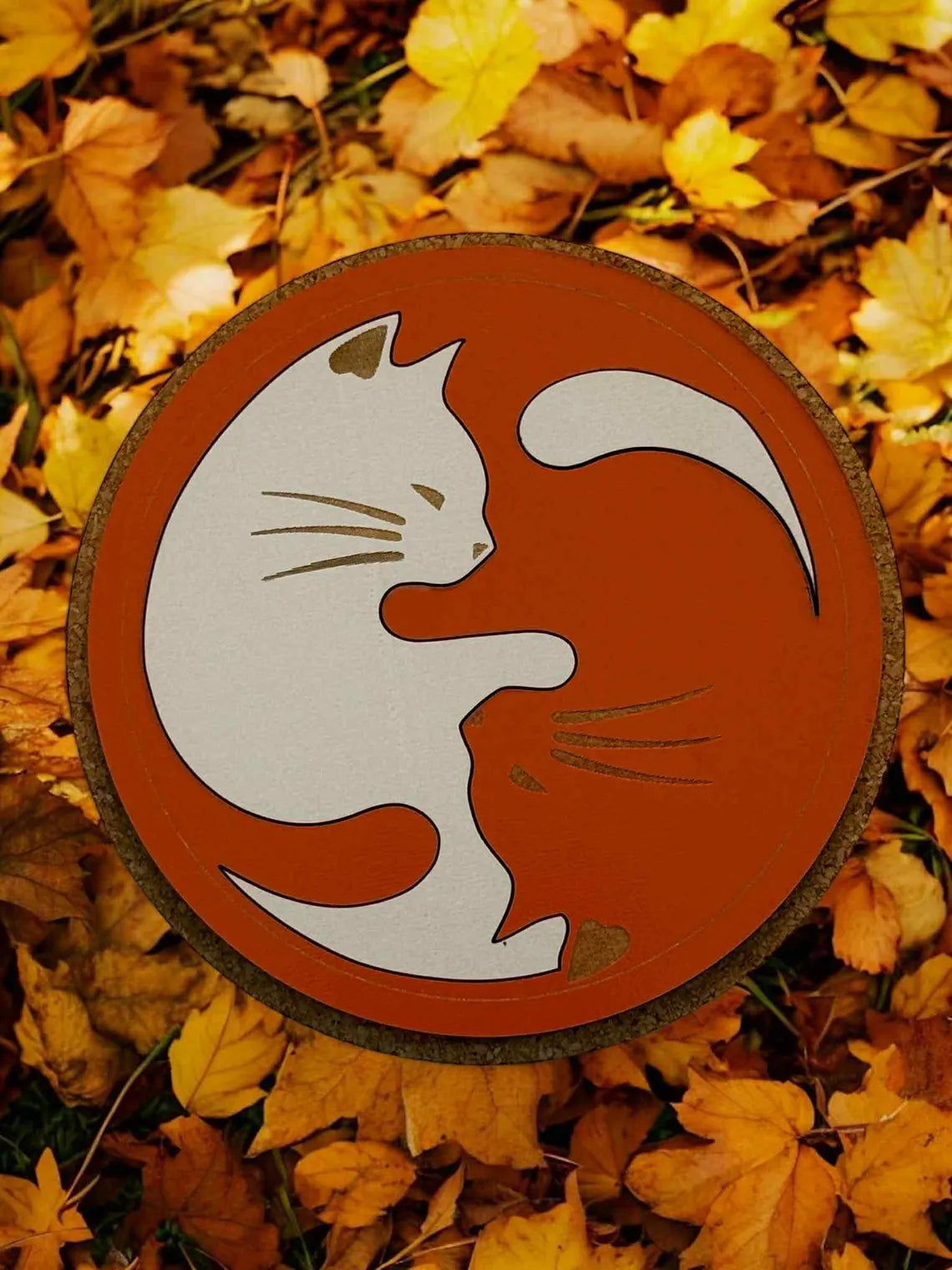 Cat Yin Yang Coasters - Black & White Orange Cat Lovers Gift