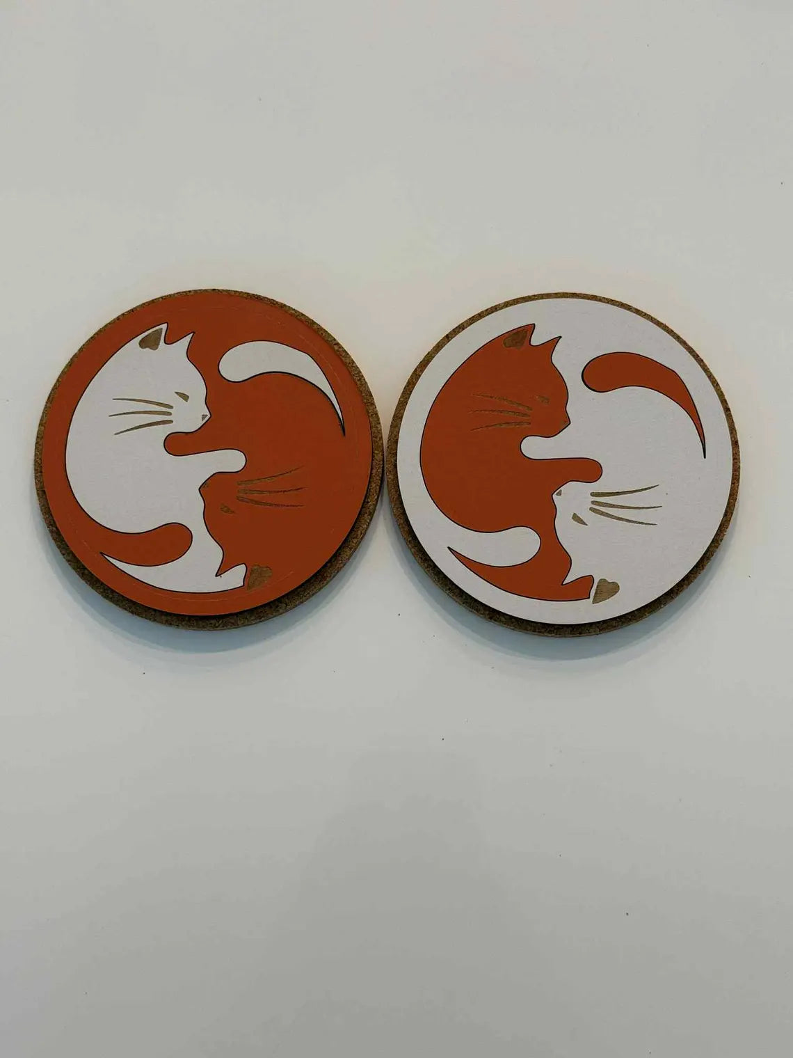 Cat Yin Yang Coasters - Black & White Orange Cat Lovers Gift