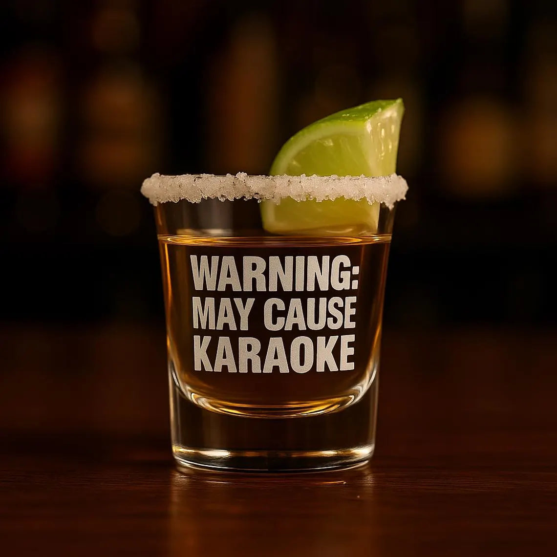 Warning May Cause Karaoke Shot Glass