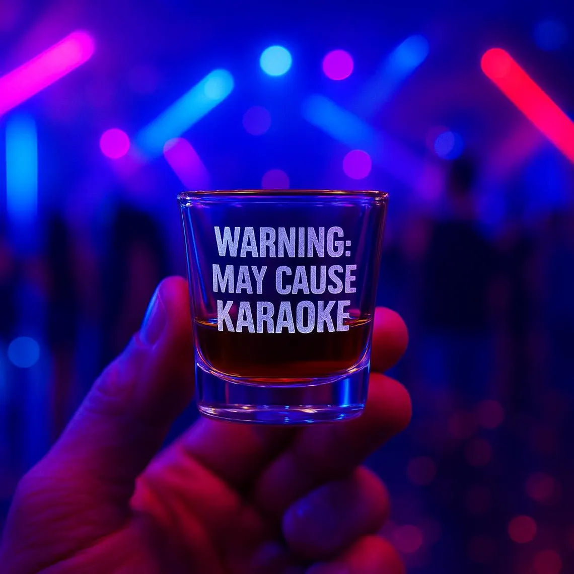 Warning May Cause Karaoke Shot Glass