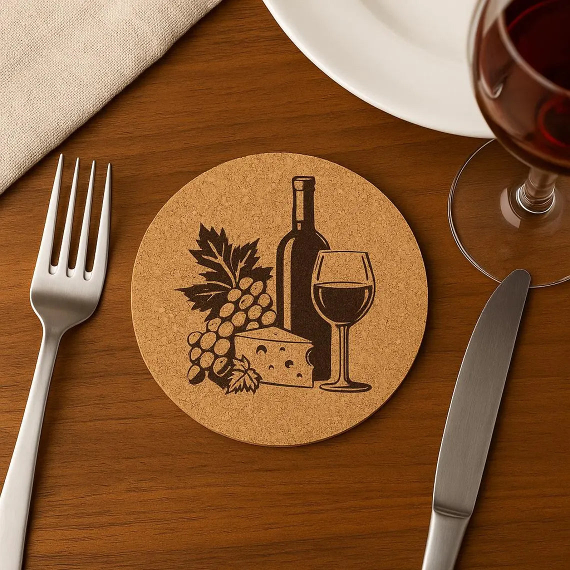 Laser Engraved Wine & Cheese Coaster: Cork or Wood