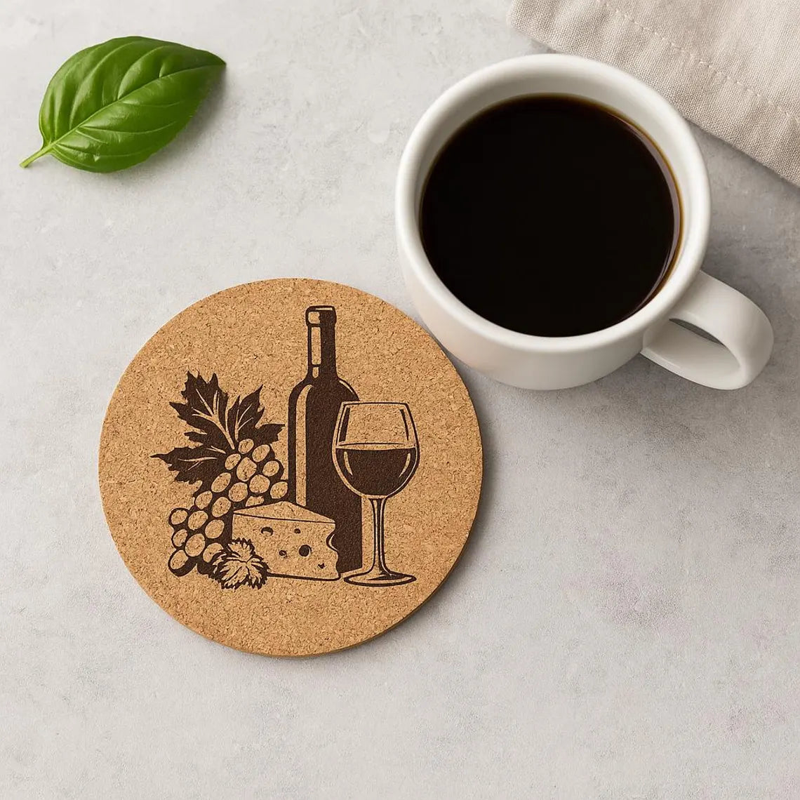 Laser Engraved Wine & Cheese Coaster: Cork or Wood