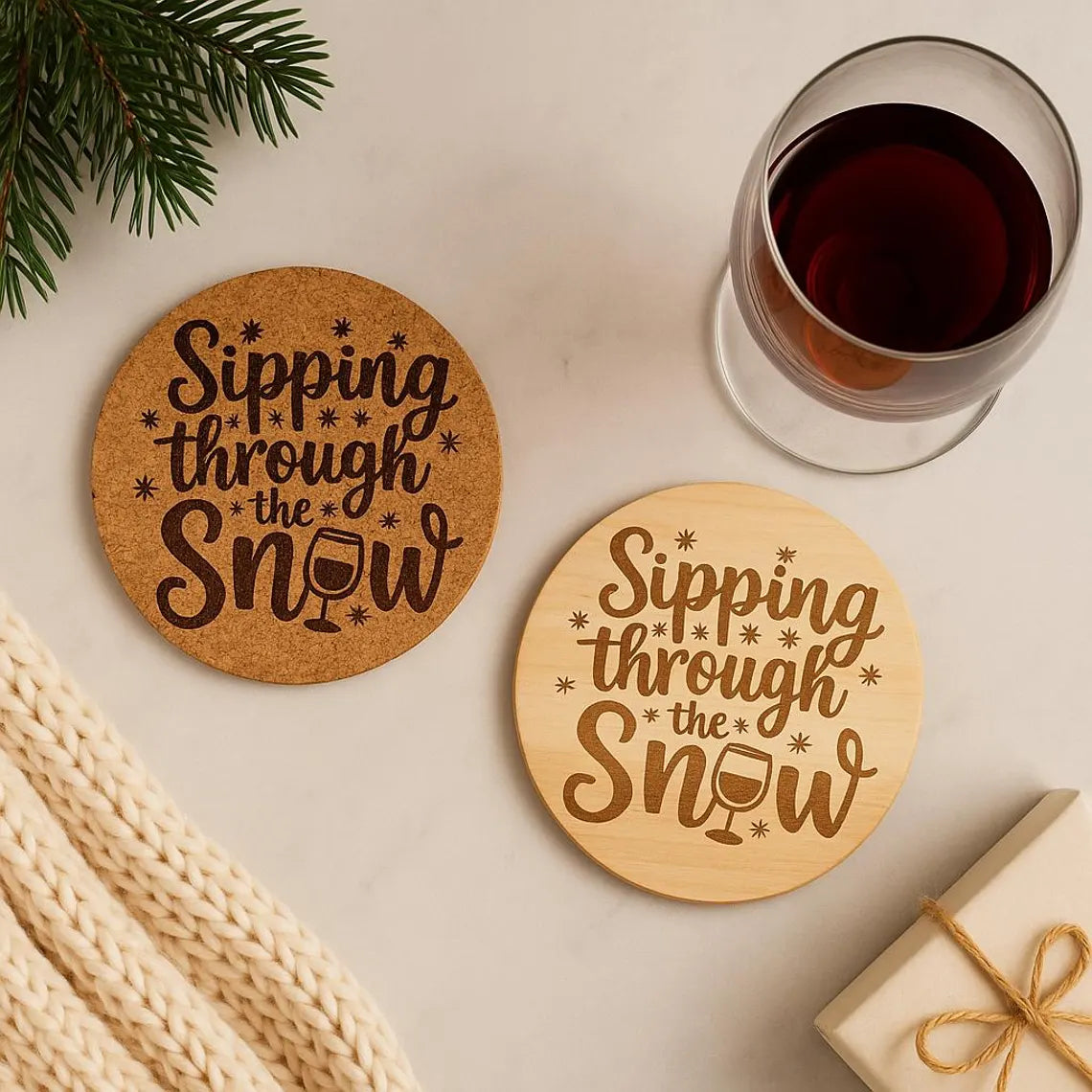 Holiday Coaster: Cork or Wood Christmas Wine Decor