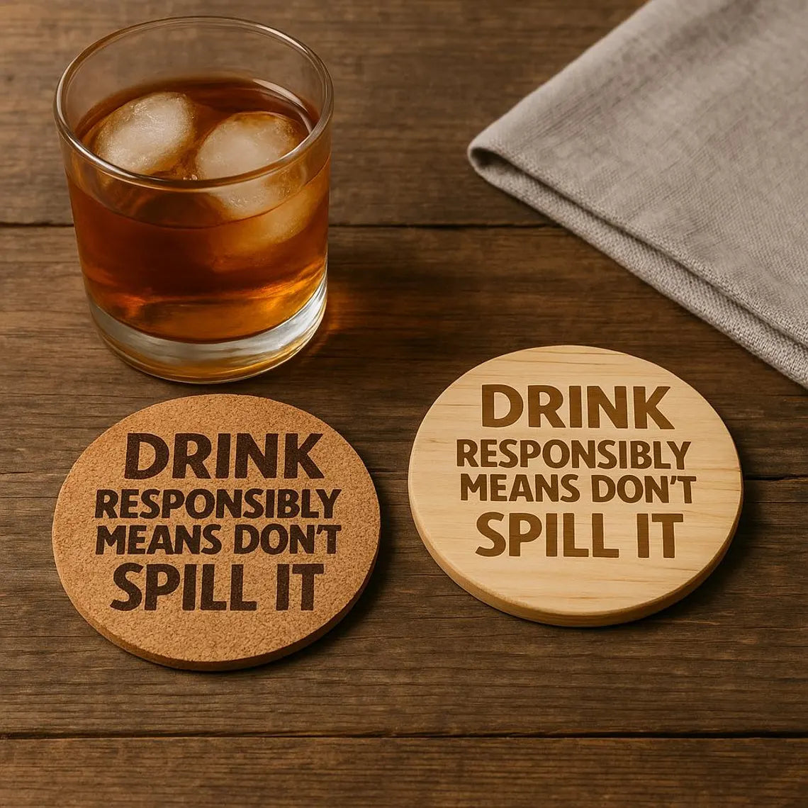 "Drink Responsibly"Cork or Wood Coaster