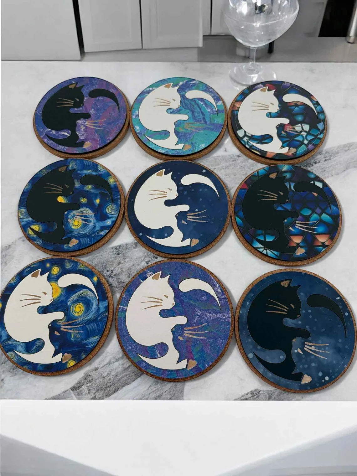 Yin Yang Cat Coasters – Galaxy Starry Night Drink Coasters