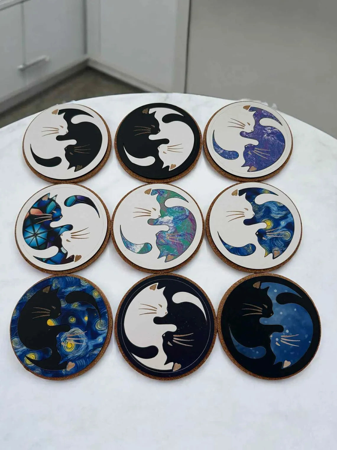 Yin Yang Cat Coasters – Galaxy Starry Night Drink Coasters