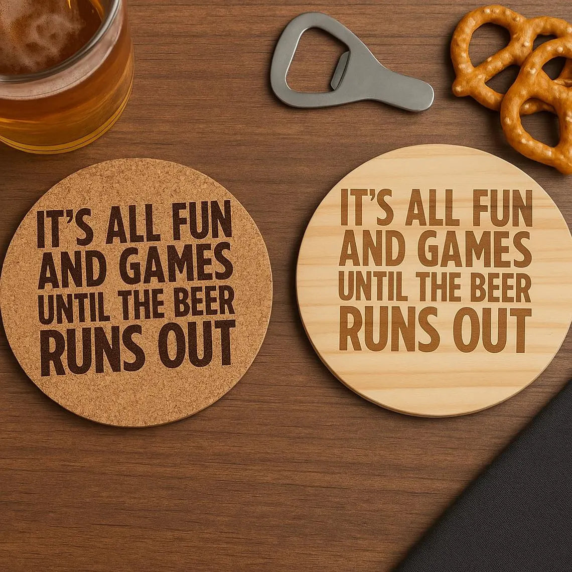 "It’s All Fun & Games" Cork or Wood Coaster