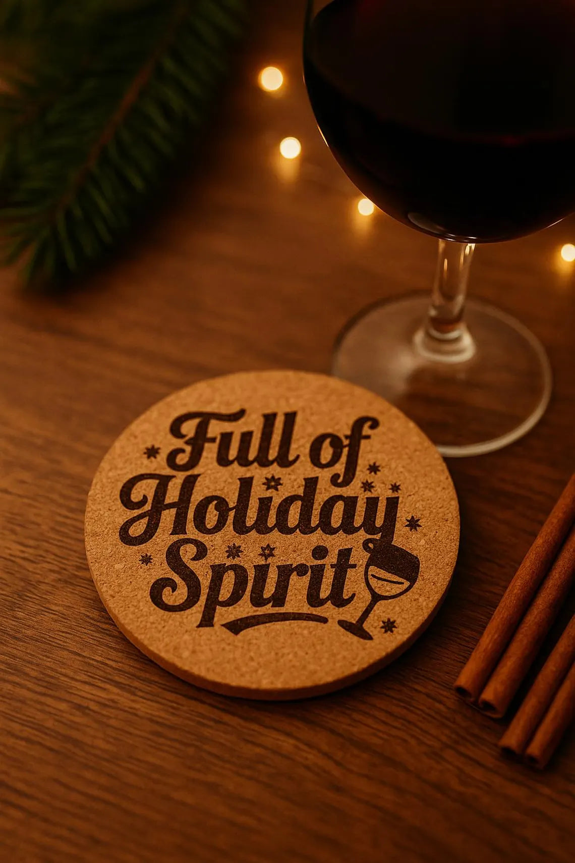 Full of Holiday Spirit Coaster – Laser Engraved Cork or Wood Drink Coaster