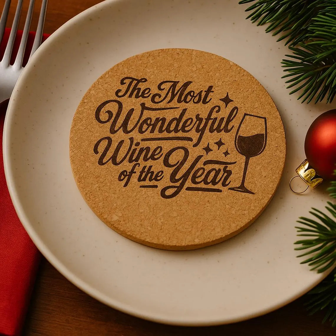 “The Most Wonderful Wine of the Year” Cork or Wood Coaster