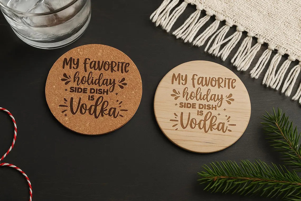 My Favorite Holiday Side Dish Is Vodka – Funny Engraved Cork or Wood Coaster