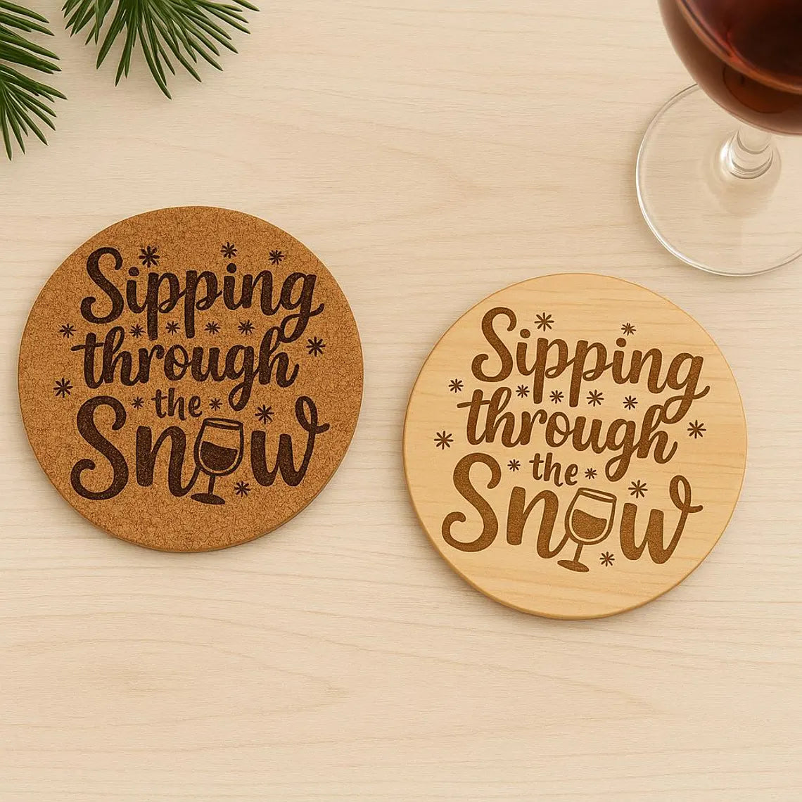 Holiday Coaster: Cork or Wood Christmas Wine Decor