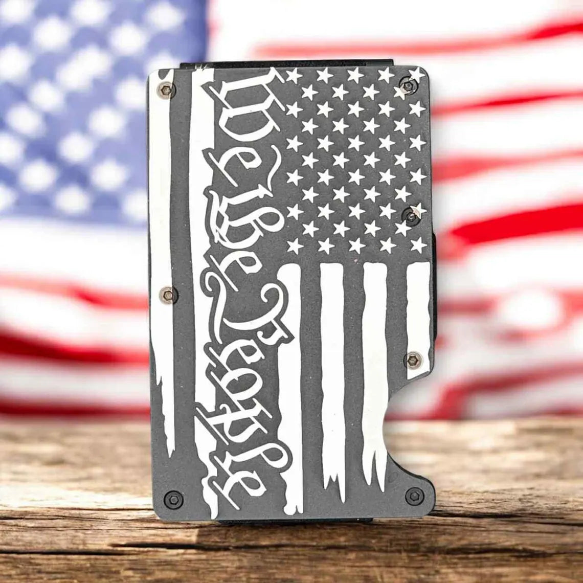 We The People Wallet, Patriotic RFID Metal Wallet, Engraved American Flag Wallet